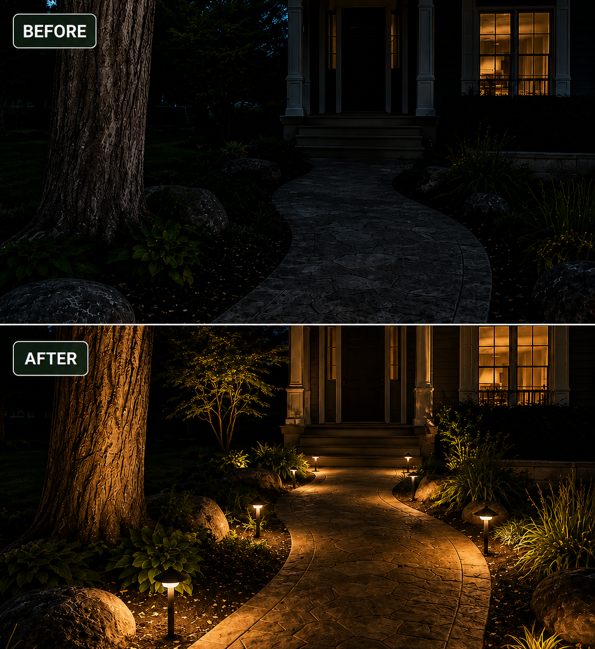 Outdoor walkway lighting installation