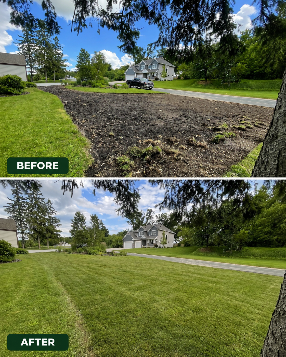 Residential sod installation after finish grading and topsoil preparation